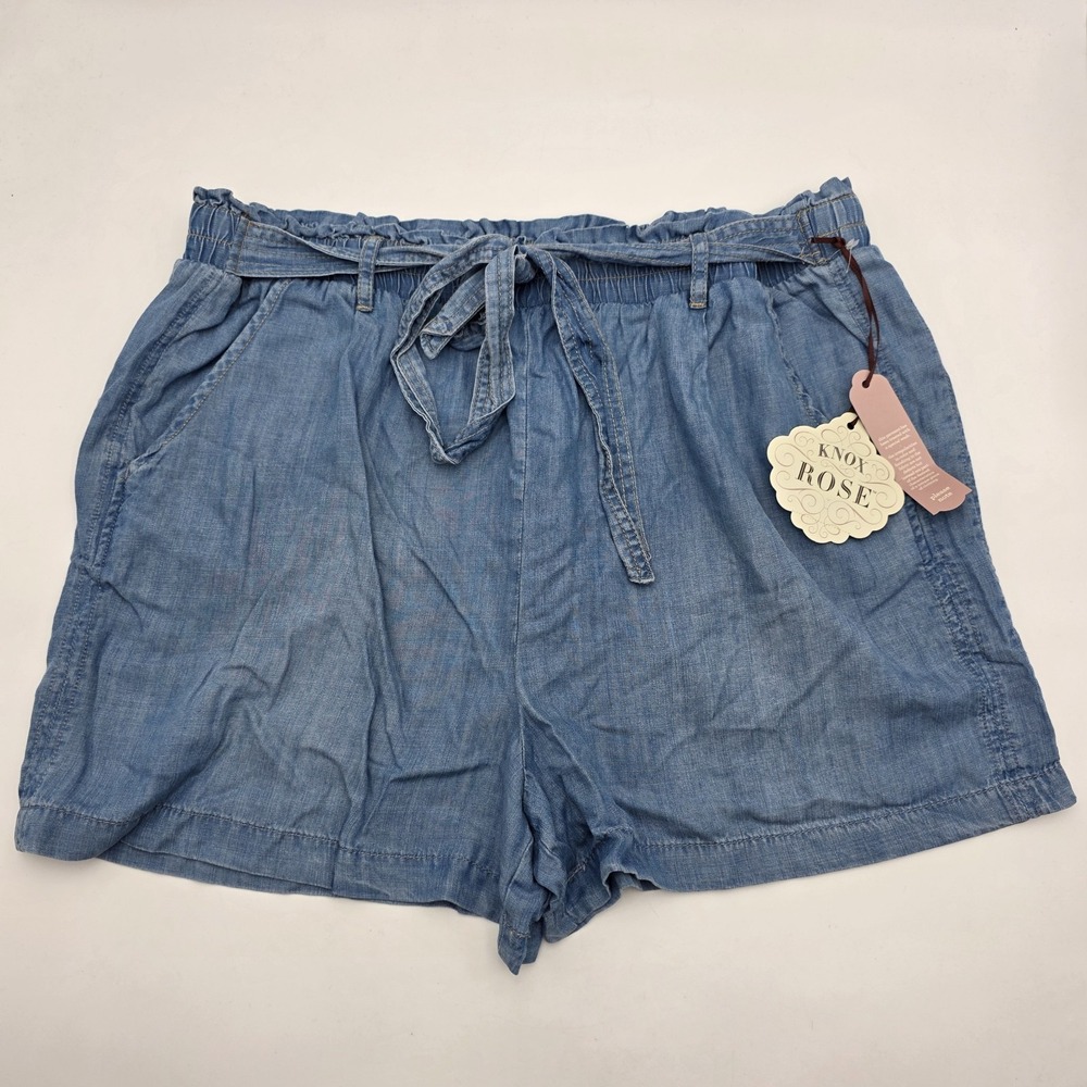 Knox Rose Chambray Shorts Women's Size XXL Blue Denim Elastic Waist Stretch NWT